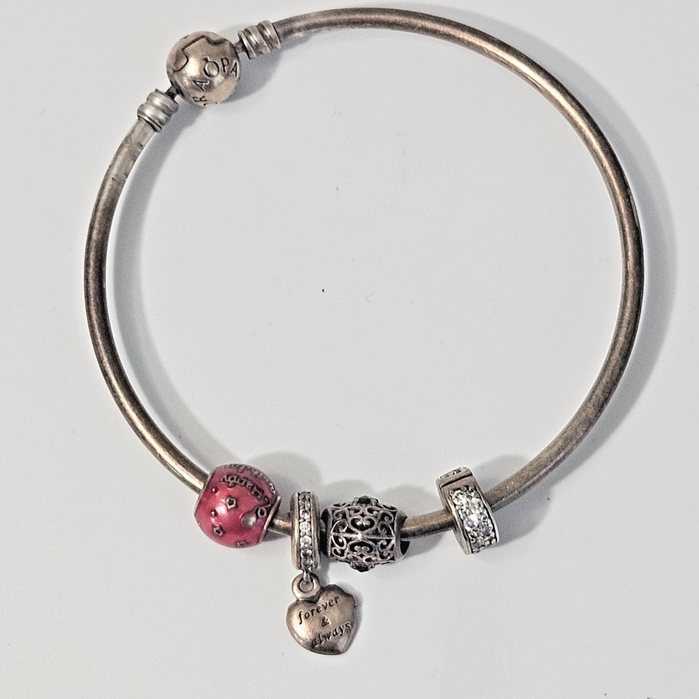 Authentic Pandora Bracelet 4 ALE Charms Heart Birthday Forever & Always 925